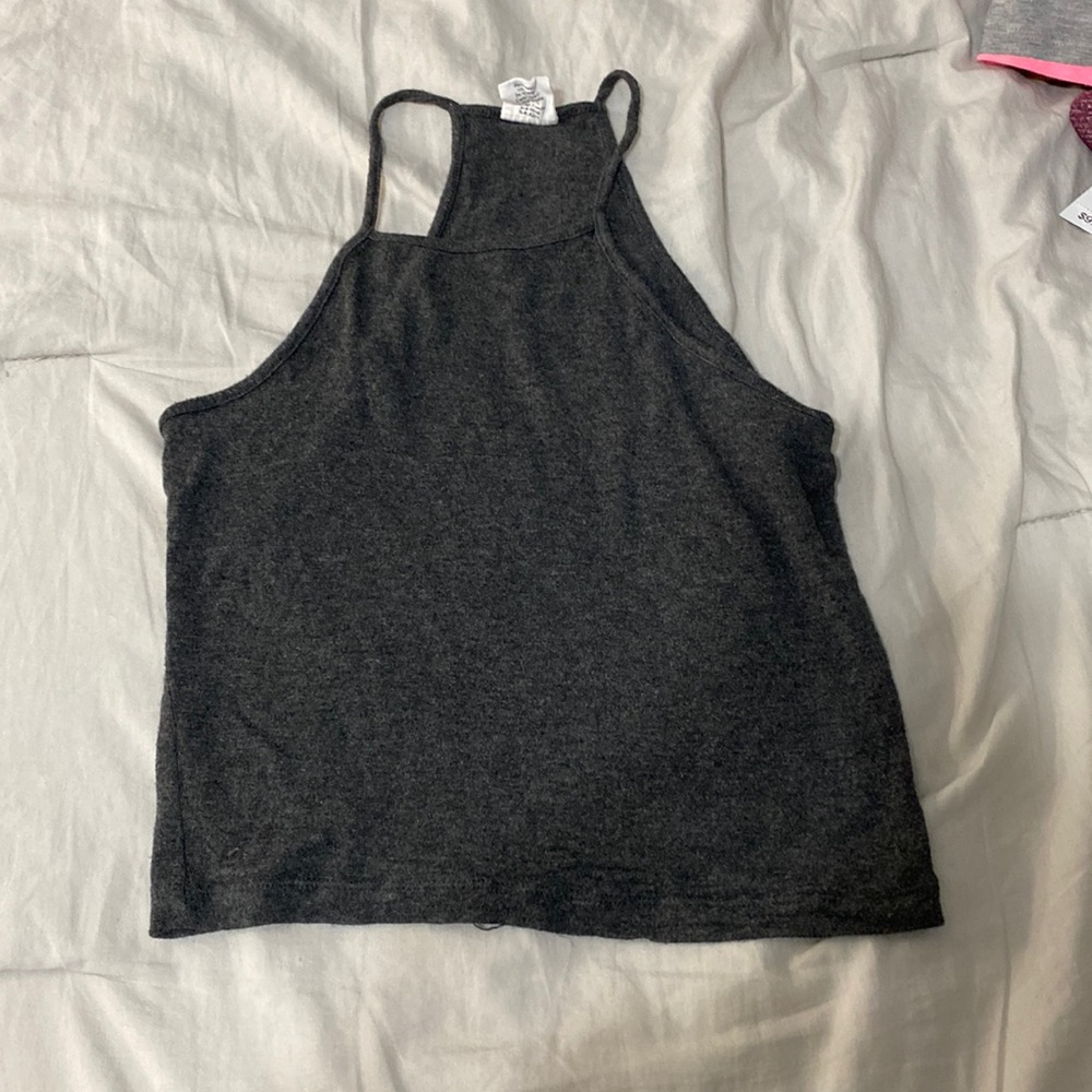 Dark grey soft racer back tank top. Size small. Brand is tillys